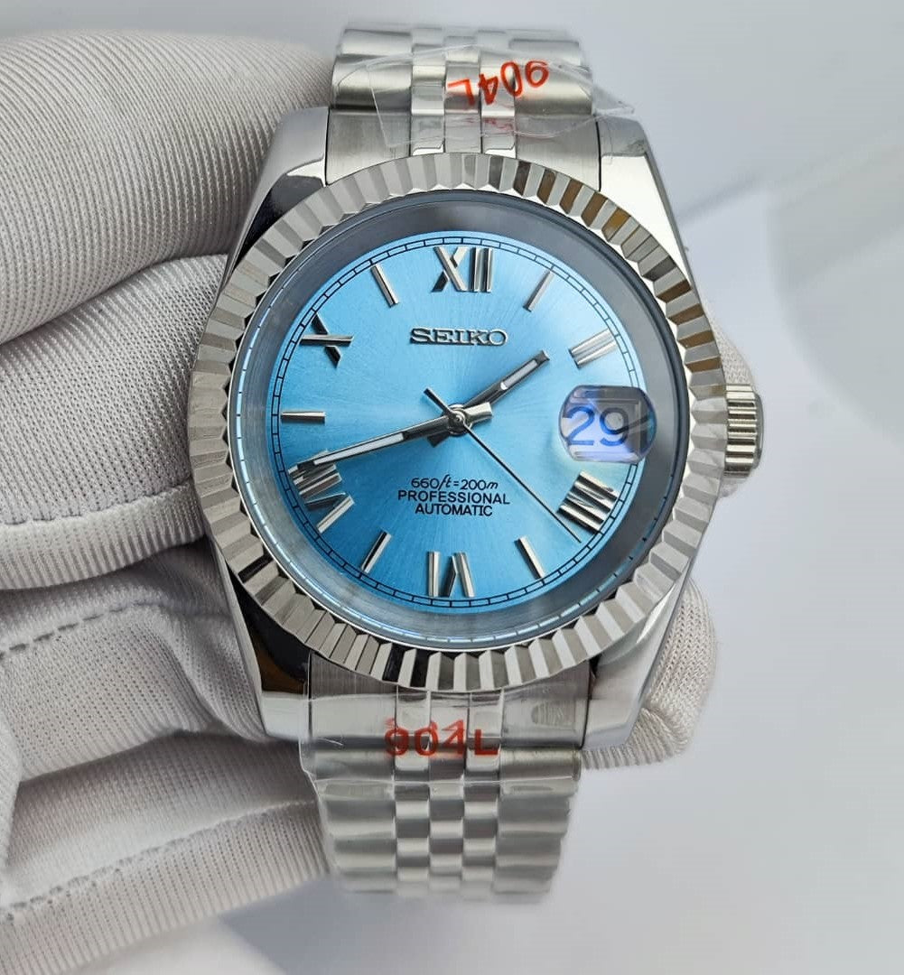 Seiko Mod DateJust Sky Blue NH35 Chiffre Romain