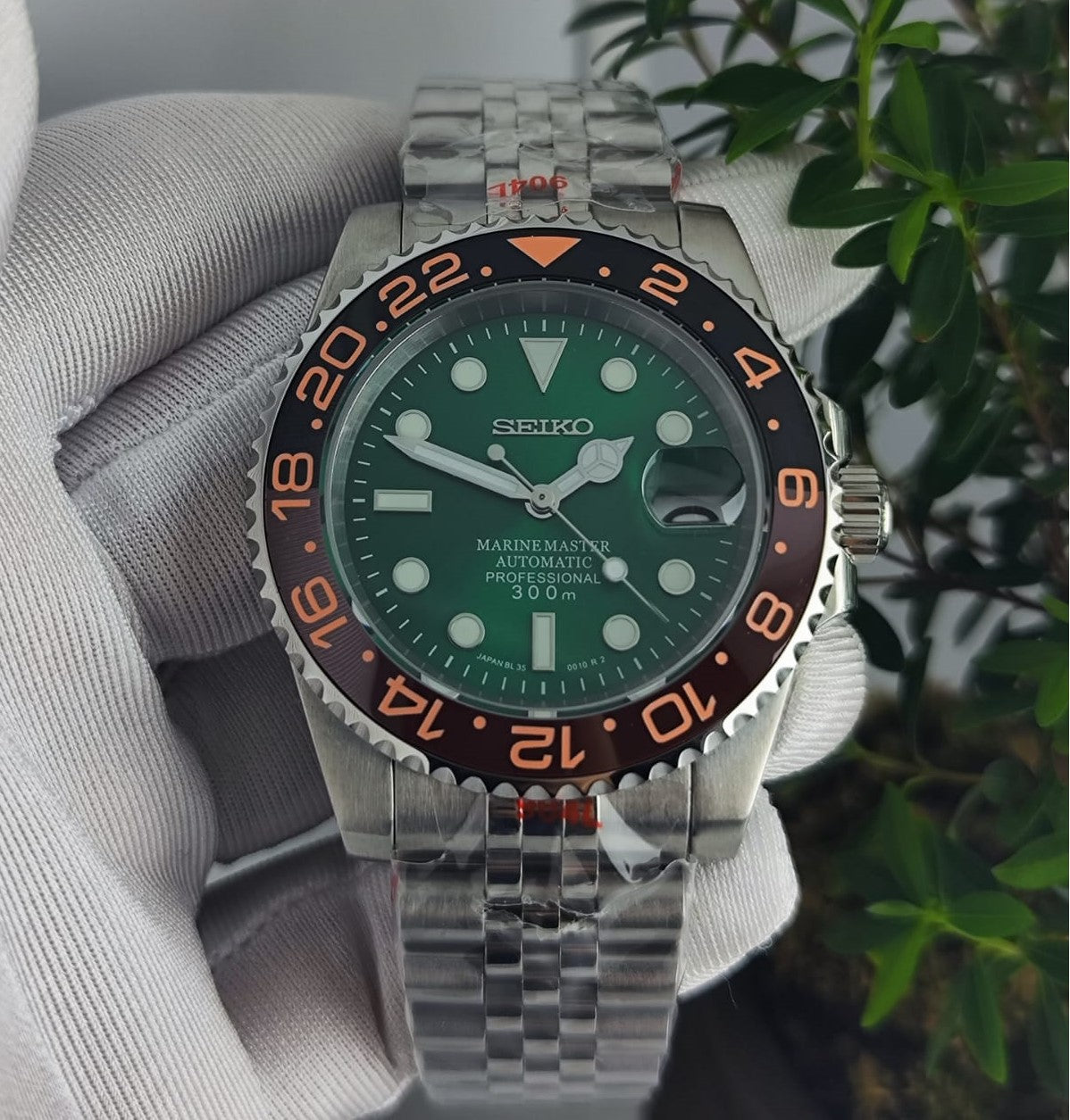 Seiko Mod Marine Master NH35 Green Lunette Noire/Bronze