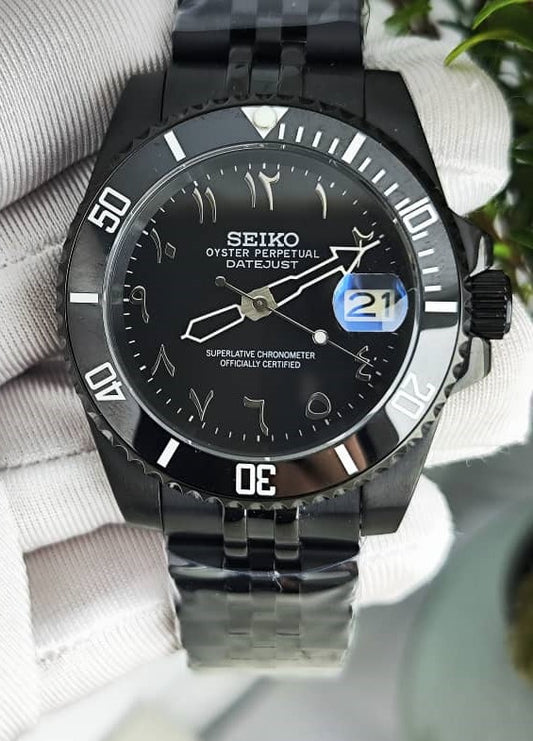 Seiko Mod Submariner Oyster Perpetual DateJust Arabic Dial NH35 Black