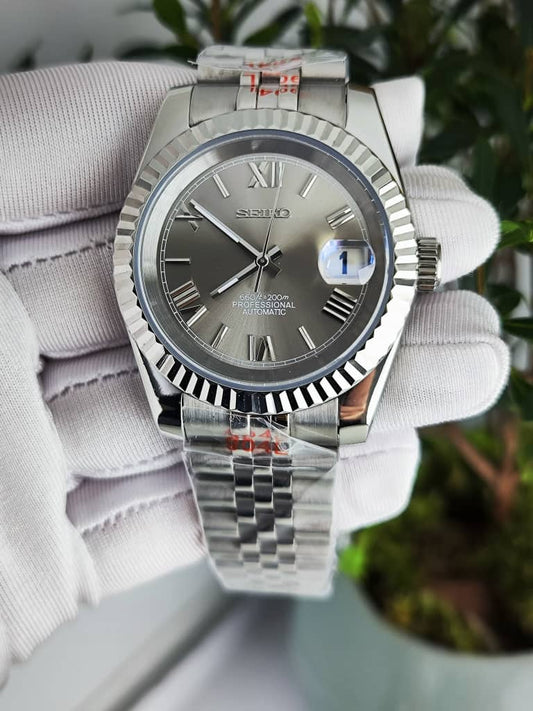 Seiko Mod DateJust Grey NH35 Chiffre Romain