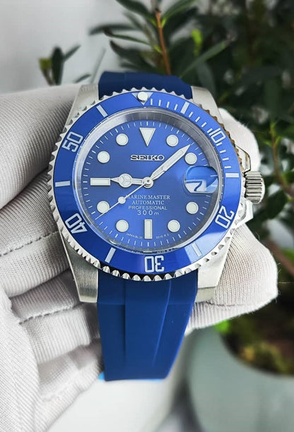 Seiko Mod Submariner NH35 Blue Bracelet Silicone