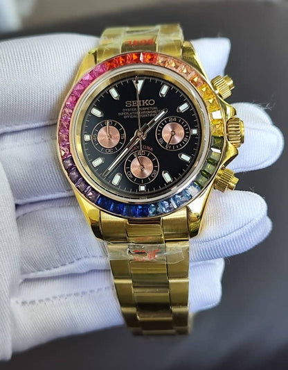 Seiko Mod Daytona Rainbow Gold Diamond VK63