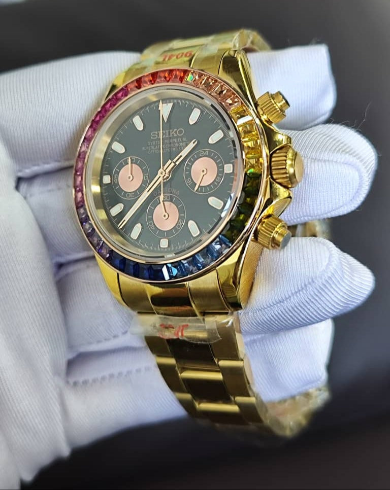 Seiko Mod Daytona Rainbow Gold Diamond VK63