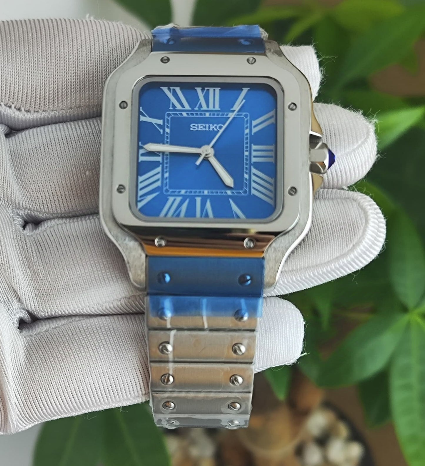 Seiko Mod Santos Silver Blue NH35