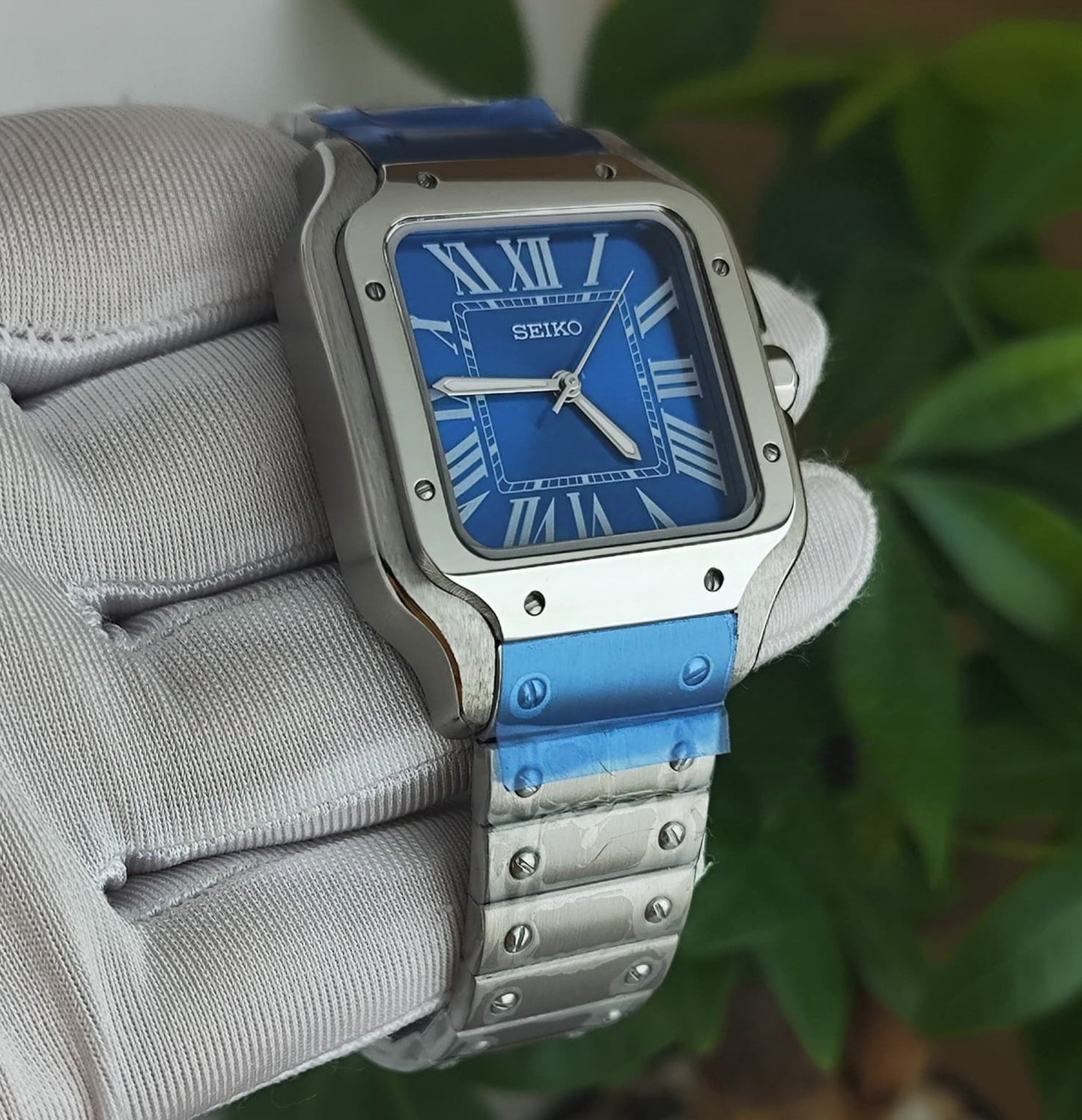 Seiko Mod Santos Silver Blue NH35