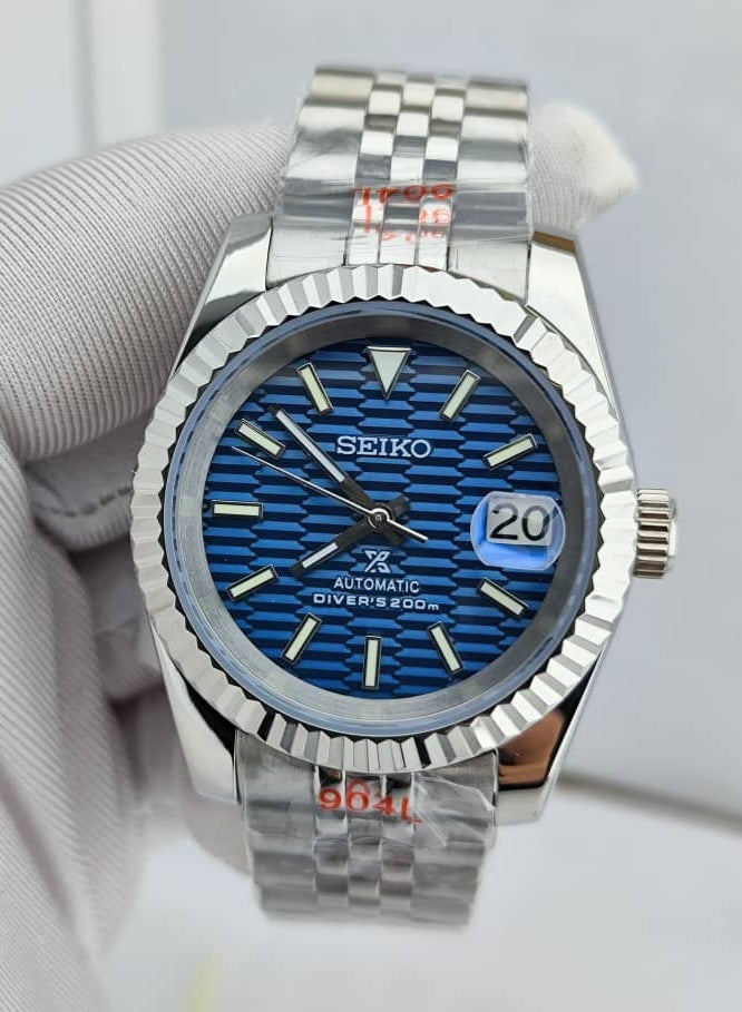 Seiko Mod DateJust Blue Cadran Cannelé NH35