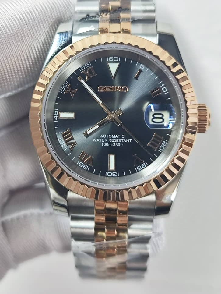 Seiko Mod DateJust Grey Rose Gold NH35 Chiffre Romain