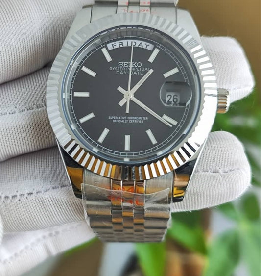 Seiko Mod DayDate Silver Black