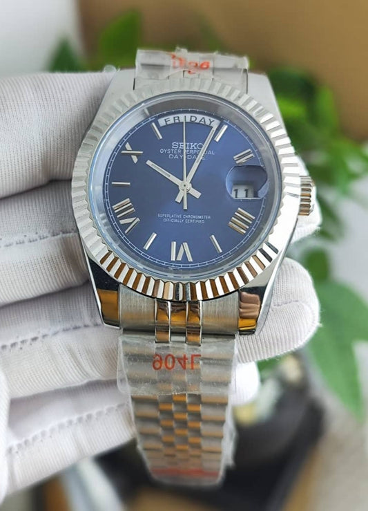 Seiko Mod DayDate Blue Chiffre Romain